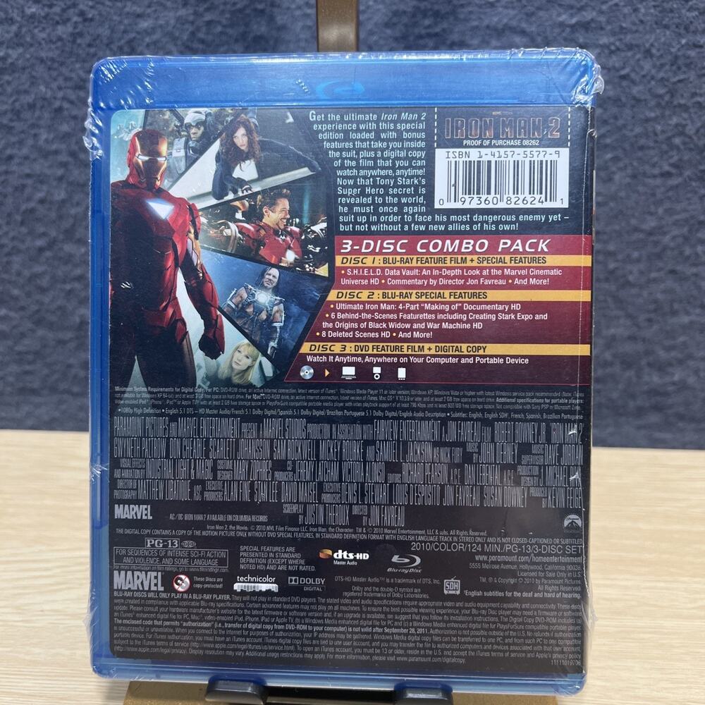 Iron Man 2 (Blu-ray + DVD, 2010, 3-Disc Set) W/ Slipcover - New & Sealed - Picture 2 of 3
